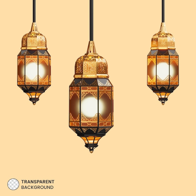 Decoración de ramadán con linternas colgantes ilustración 3d