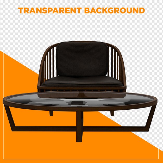 Decoración de sillas de sofá negras con fondo transparente