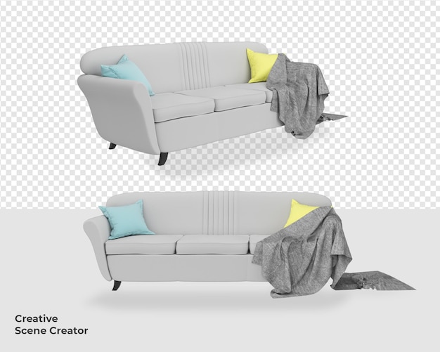 Decoración de sofá de muebles 3d con creador de escena de diseño de estilo moderno