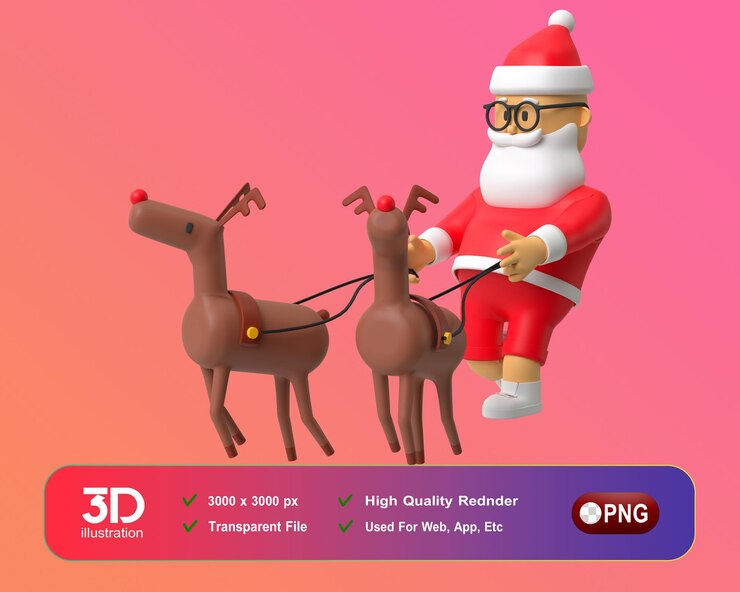 PSD decoraciones de año nuevo de navidad 3d santa con ángulo de ciervos png