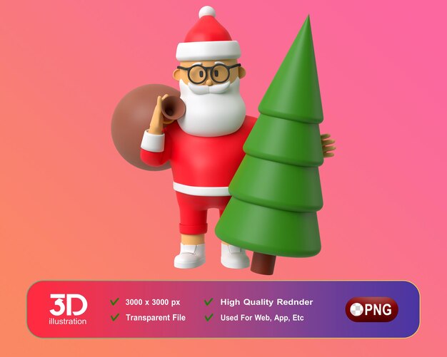 Decoraciones de año nuevo de navidad 3d santa con árbol de navidad png