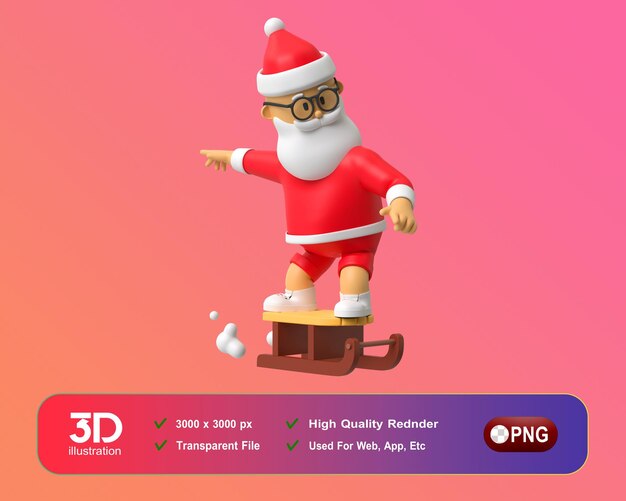 PSD decoraciones de año nuevo de navidad 3d santa de pie en trineo png