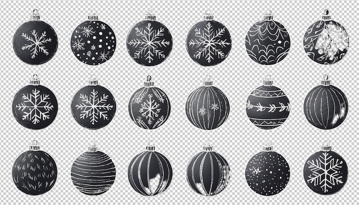 PSD decoraciones de la bola de navidad iconos crayón tiza dibujo vectorial conjunto png