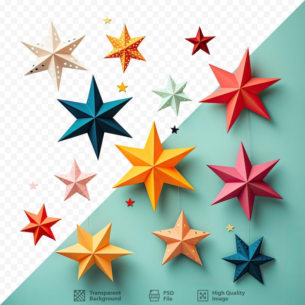 PSD decoraciones de estrellas de papel de colores brillantes