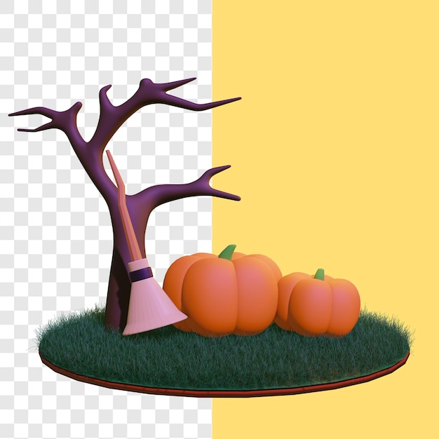 PSD decoraciones de halloween escoba de calabaza fondo alfa en 3d