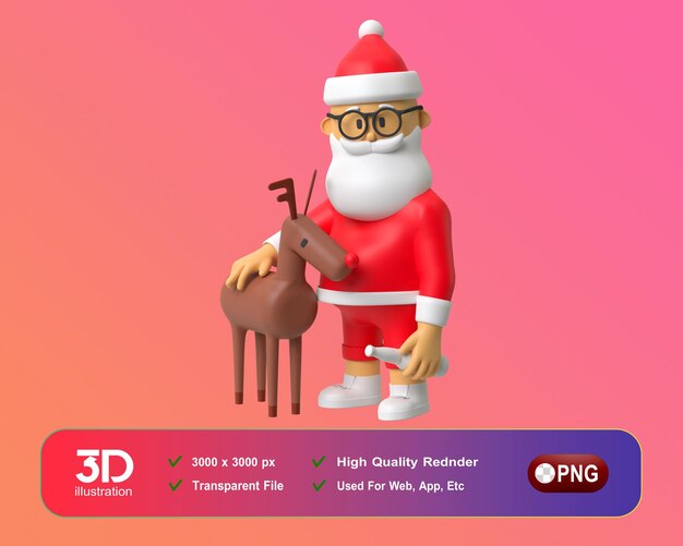 Decoraciones de navidad y año nuevo 3d santa abrazando ciervos png