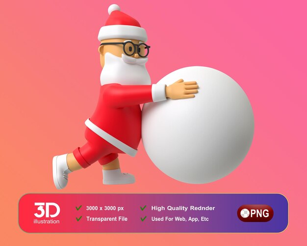 PSD decoraciones de navidad y año nuevo 3d santa con ángulo de bola de nieve png