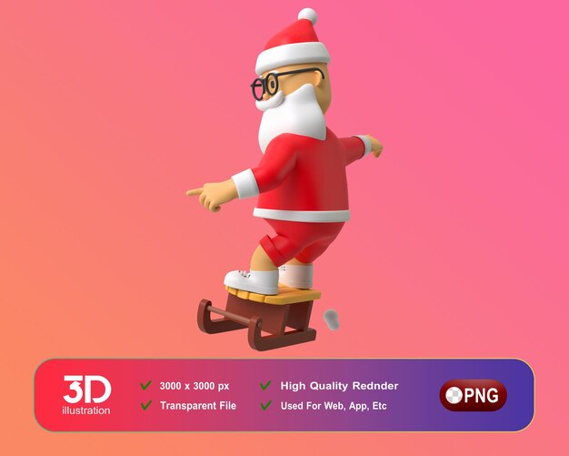 PSD decoraciones de navidad y año nuevo 3d santa de pie en el ángulo del trineo png