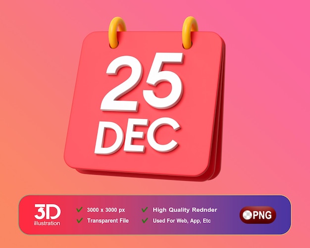 PSD decoraciones de navidad y año nuevo calendario 3d 25 de diciembre png