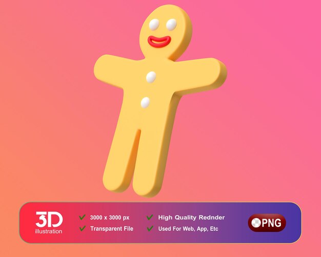 PSD decorações de ano novo de natal 3d homem de pão de gengibre png