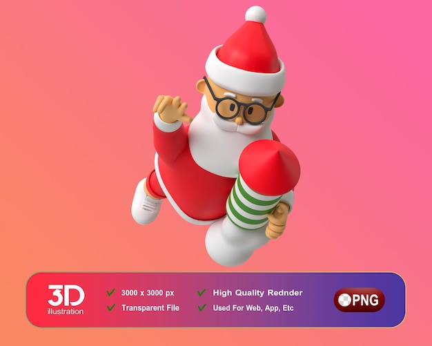 PSD decorações de ano novo de natal 3d papai noel voando png