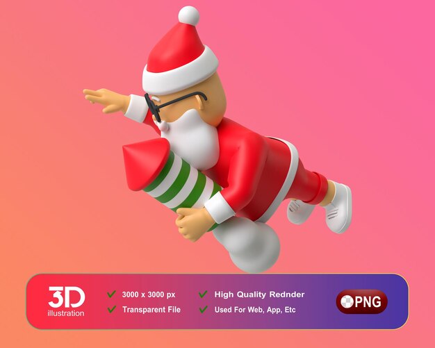 PSD decorações de ano novo de natal 3d vôo do papai noel em ângulo png