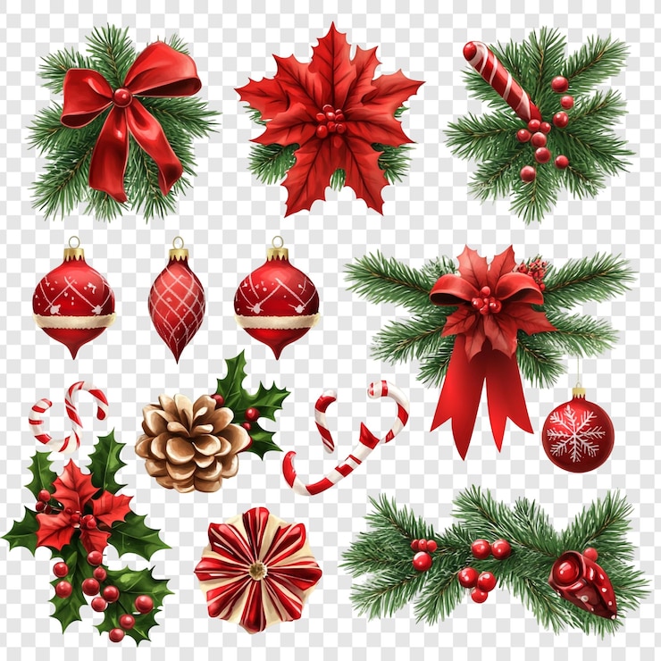 PSD decorações de natal ornamentos festivos vermelhos e verdes