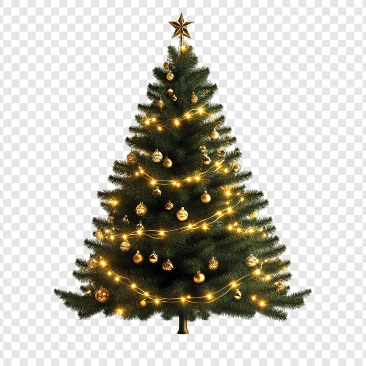 PSD decorado árbol de navidad adornos de oro luces cálidas temporada festiva