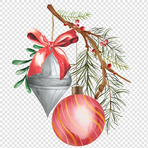 PSD décoration de boule de noël sur la branche d'arbre de noël