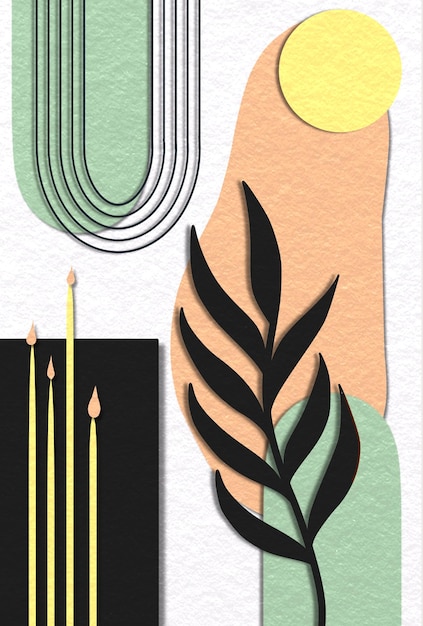 décoration géométrique abstraite du mur avec un dessin d'une plante et un fond vert