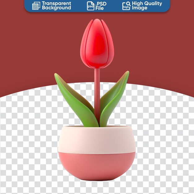 Décoration De La Maison Dessin Animé Tulipe Rouge En Pot Rendu En 3d