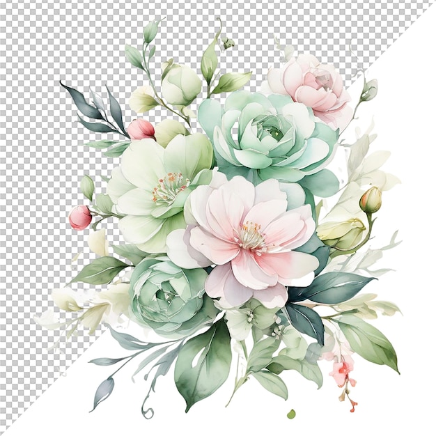 PSD décoration de mariage à l'aquarelle avec des fleurs