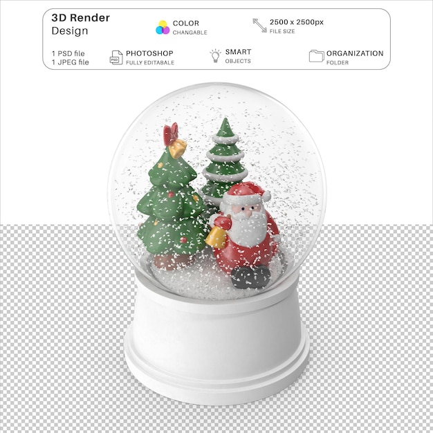 PSD décoration de noël en globe de neige modélisation 3d fichier psd