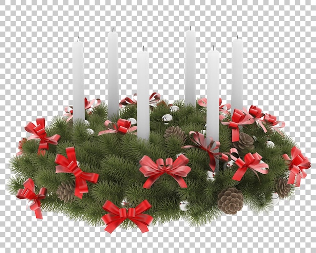 PSD décoration de table de noël avec bougies sur fond transparent. rendu 3d - illustration