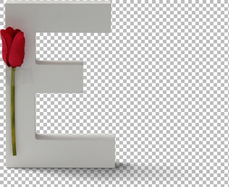 PSD una decorativa letra blanca e adornada con una rosa roja que simboliza la elegancia y el afecto