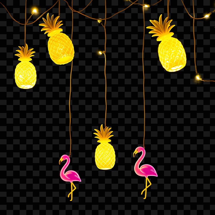PSD decorativas cordas de piña y flamencos decoraciones tropicales de neón traen un ambiente exótico a la s