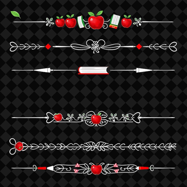 PSD decorative borders apples books and pencils classic red and green back to school theme chalkboar