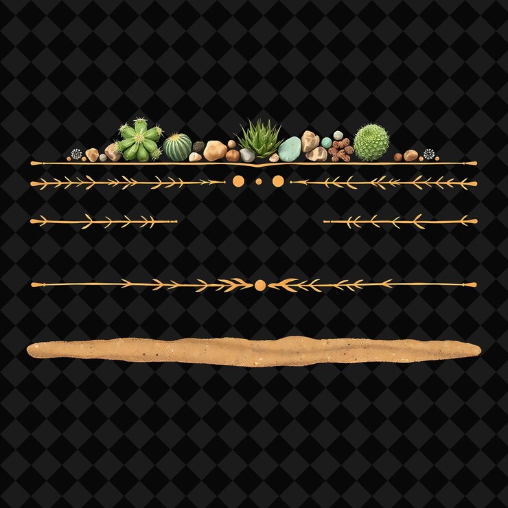 PSD decorative borders cacti succulents pebbles and sand muted greens and earthy browns desert chic w