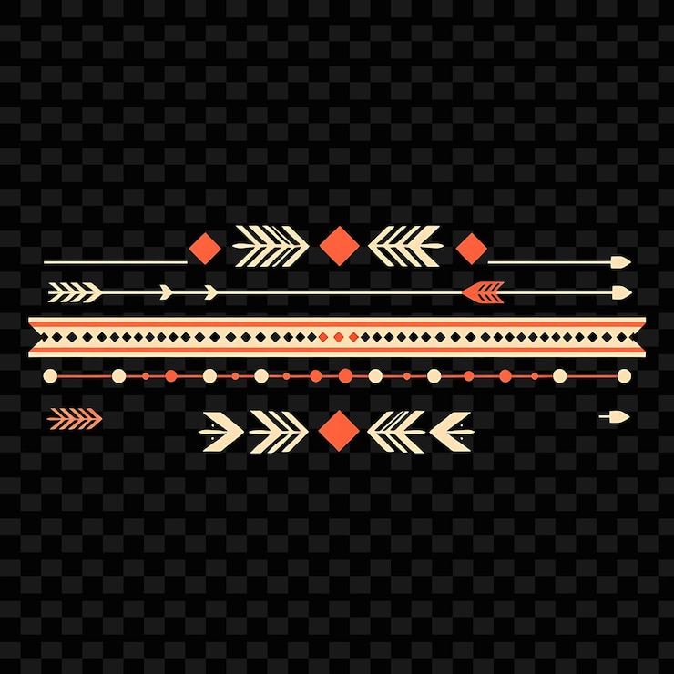 PSD decorative borders chevron arrows and dots coral orange with soft beige tribal bohemian influence