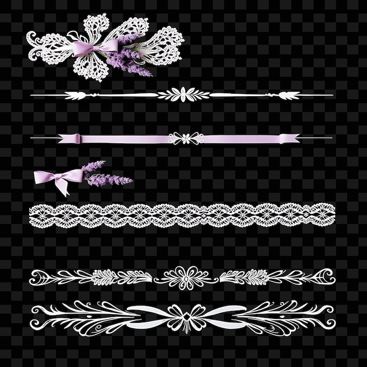 PSD decorative borders lavender lace ribbons soft purples and whites shabby chic style delicate vint