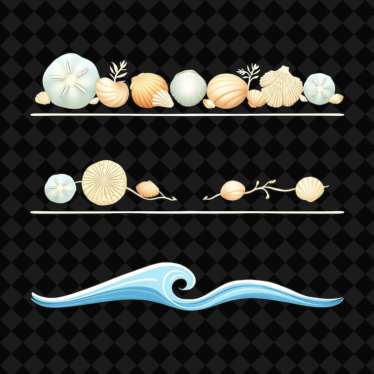 PSD decorative borders shells sand dollars and waves soft blue with sandy beige coastal inspiration