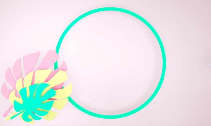 PSD decorative round frame with monstera leaves, 3d render