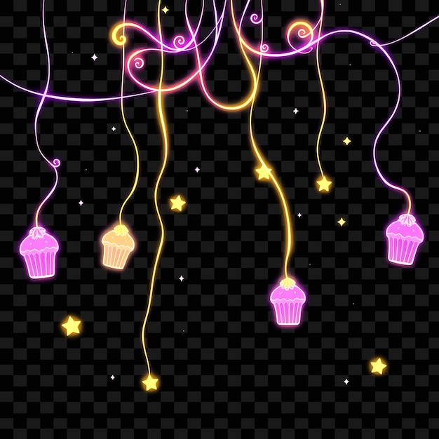 Decorative String Kawaii Cupcakes y estrellas Neon Swirls bailan alrededor de la cuerda Un dulce postre F