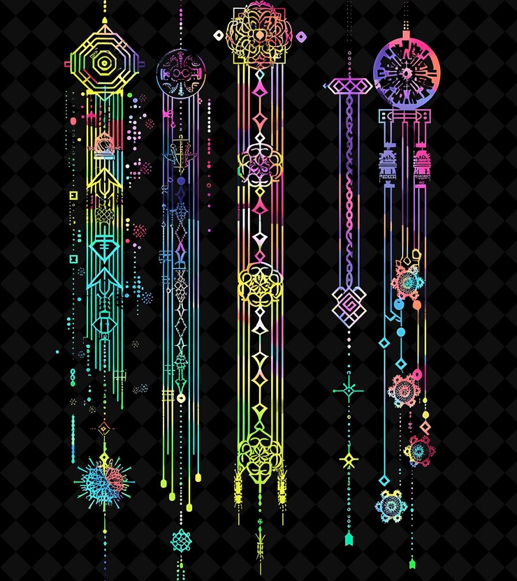 PSD decorative wind chimes 8 bit pixel con diseños intrincados una colección de diseños únicos de png para el año 2000