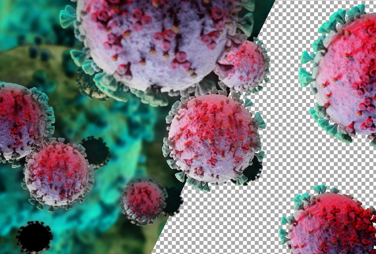 PSD découpez le gros plan microscopique de la maladie du coronavirus covid-19