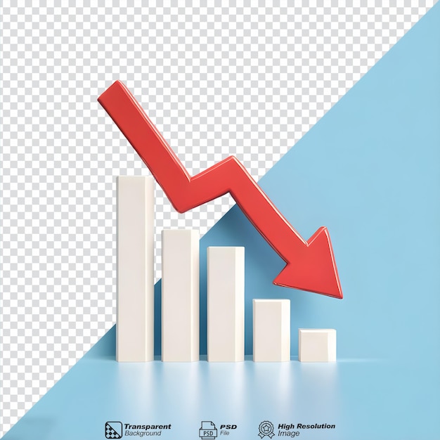 Decreasing Chart with Red Arrow icon 3d isolated on transparent background