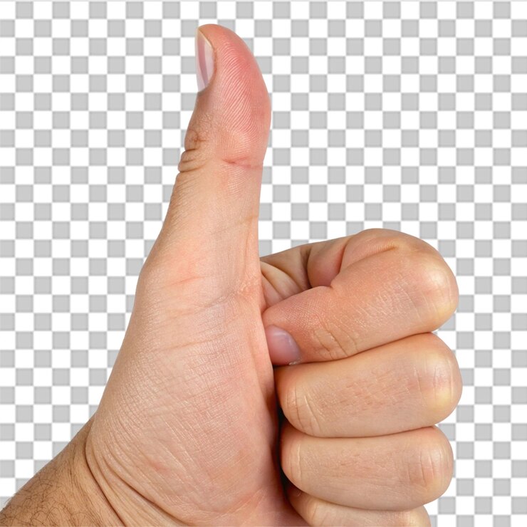 PSD el dedo pulgar de la mano aislado sobre un fondo transparente