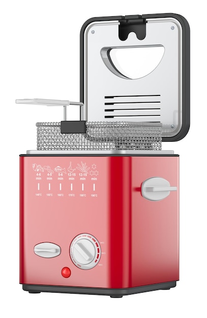 Deep Fat Fryer red color 3D rendering isolated on transparent background