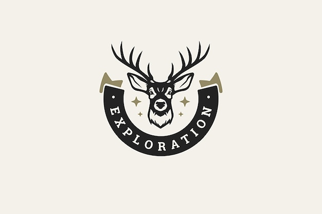Deer Head minimal retro Logo Design Vorlage für die Natur Jagd Expedition flache Illustration