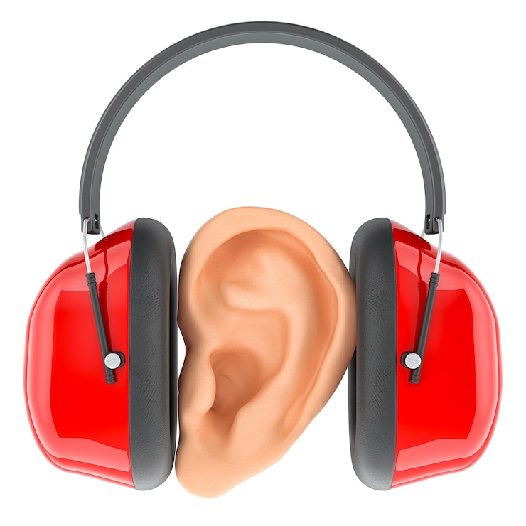 PSD défenseurs d'oreilles avec concept de protection de l'oreille rendu 3d isolé sur fond transparent