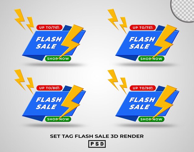 PSD définir la balise vente flash discount promotion couleur bleue rendu 3d