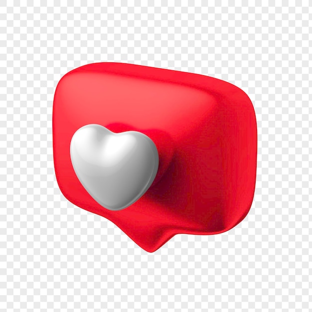 PSD definir como ícone de coração em um pino vermelho isolado em fundo transparente como símbolo 3d render