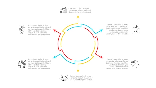 PSD définir des diagrammes de cycle infographiques avec 6 étapes ou processus d'options