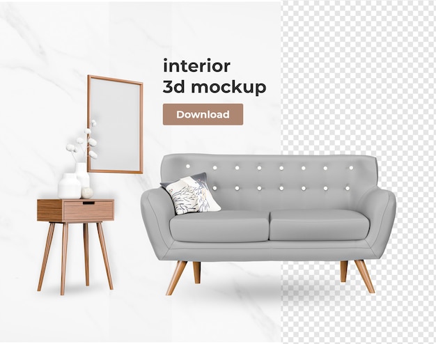 Definir o interior da decoração de interiores em renderização 3d