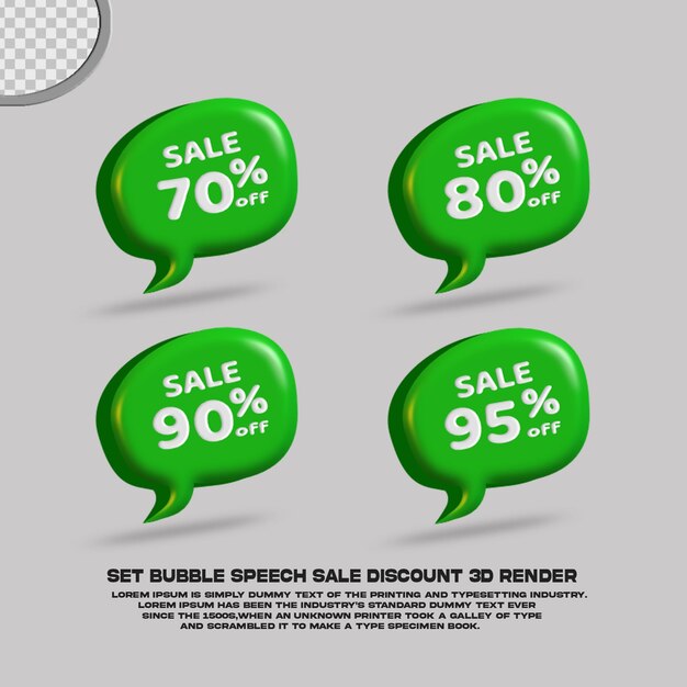 Definir porcentagem de desconto de venda de discurso de bolha renderização 3d