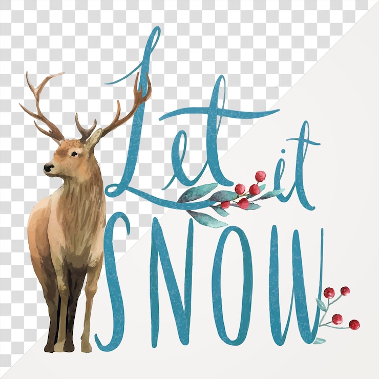 PSD dejemos que nieve pegatina png acuarela ilustración de renos en fondo transparente