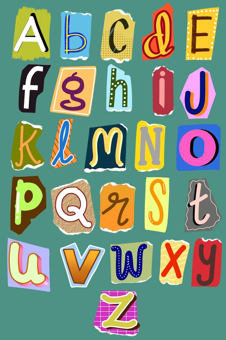 PSD dekoratives alphabet-set mit papier-tear-effekt-ornament im vintage-typografie-stil