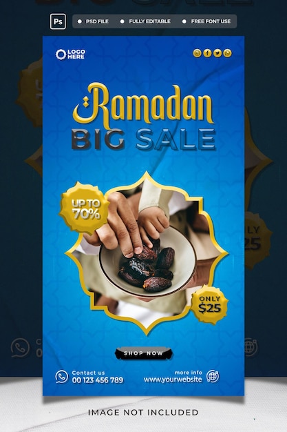 Dekoratives banner für mega-ramadan-verkaufsgeschichten