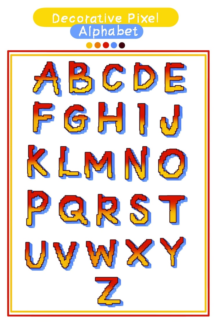 PSD dekoratives buchstaben-alphabet mit pixel-spiel-schriftstil