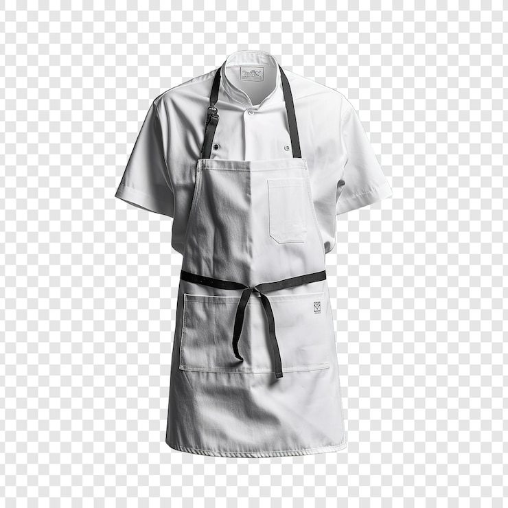 PSD delantal con maquillaje de camiseta sobre un fondo transparente